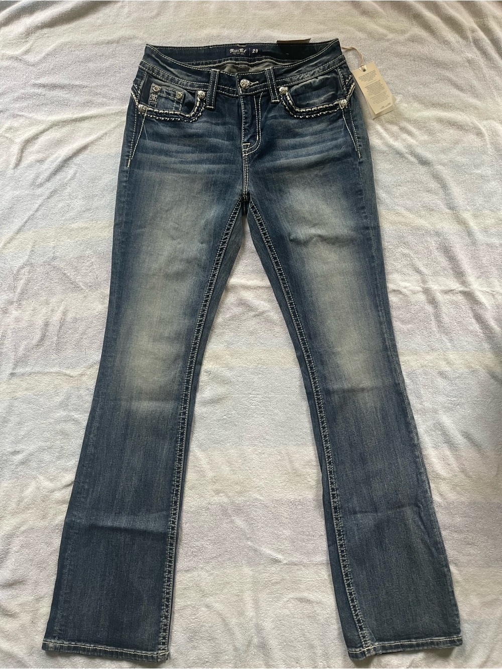 Miss Me Mid-Rise Bootcut Jeans Size 28 x 34 Embellished Dark Wash